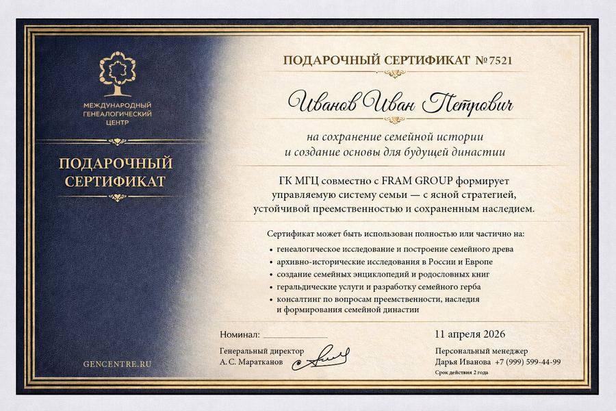 Digital personalised gift certificate with a number, the recipient’s name and the CEO’s signature